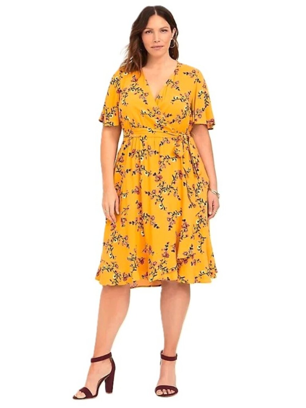 TORRID Ruffle Trim Floral Challis Faux-Wrap Dress. Plus Size 2